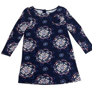 Gymboree Dress Girls Size S (5-6) Navy Blue Medallion Print Long Sleeve